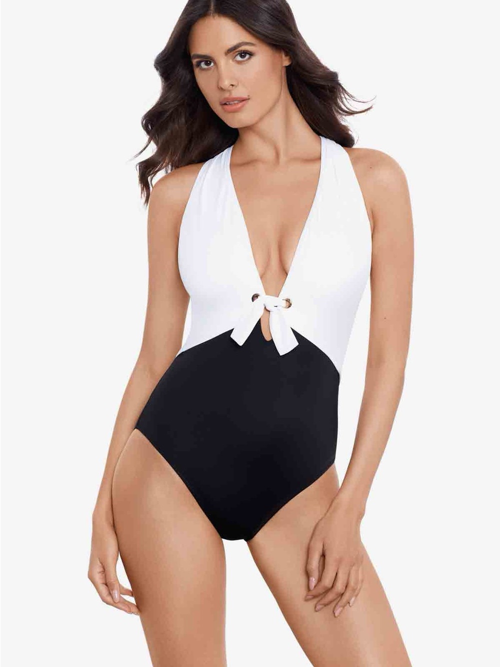 NWT Magicsuit 16 Sculpting One Piece Plunge Swim Suit Tummy Control Color Block